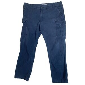 Carhartt Cargo Pants Mens 42x30 Navy Blue Good Relaxed Fit Canvas Distressed